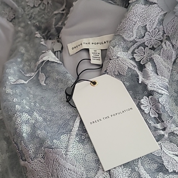 NWT Dress The Population Tatum Embroidered Floral Sequin Mini Dress Blue Medium - Picture 5 of 5